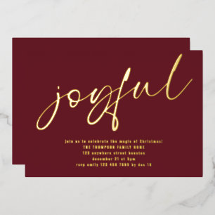 Glam Joyful Script Kerstfeest Borduurrood Echt Folie Uitnodiging