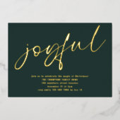 Glam Joyful Script Kerstfeest Borrel Groen Echt Folie Uitnodiging (Voorkant)