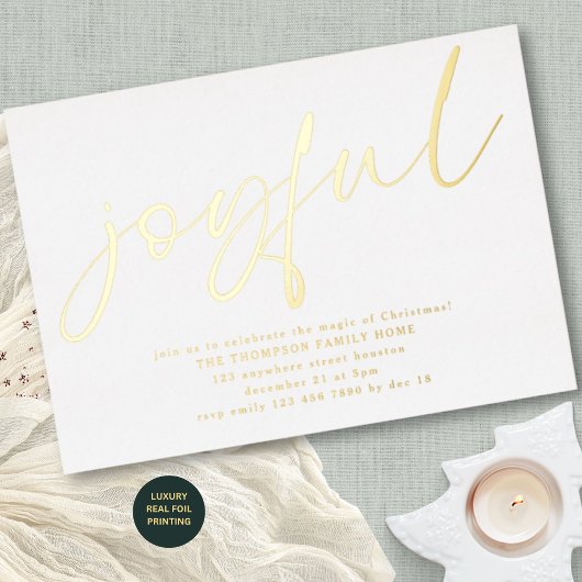 Glam Joyvol Script Kerstfeest Wit Echt Folie Uitnodiging