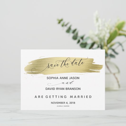 Glam kalligrafie gouden slag opslaan van de datum save the date (Staand voorkant)