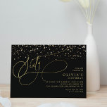 Glam Kalligrafie Zwart Goud Confetti 60e Verjaarda Kaart<br><div class="desc">Elegant script bloeit kalligrafie met sprankelende gouden glitter confetti.</div>