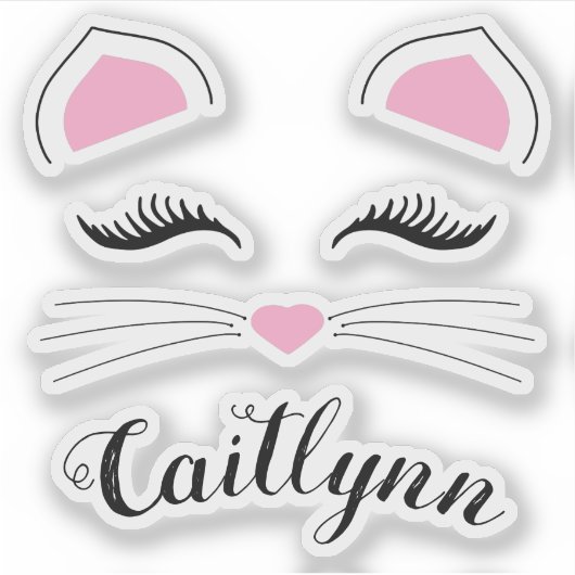 Glam Kat Gezichtsnaam Sticker (Voorkant)