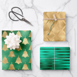 Glam kerstboom Patroon Groene goudolie Inpakpapier Vel