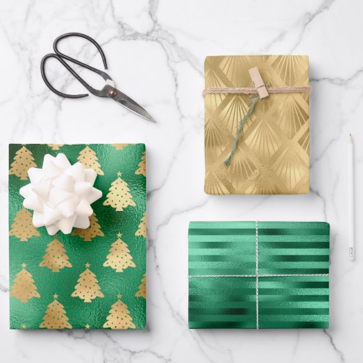 Glam kerstboom Patroon Groene goudolie Inpakpapier Vel (Voorkant)