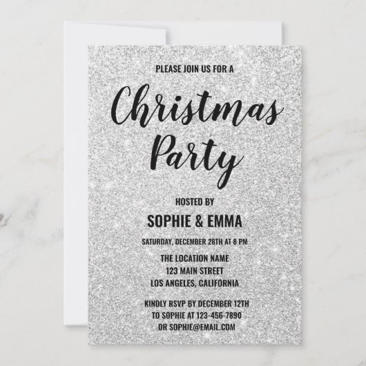 Glam Kerstfeest Zilver Glitter Bling Kaart (Voorkant)