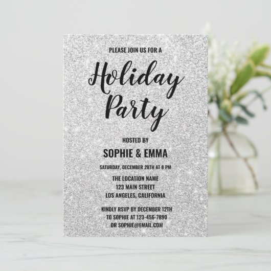 Glam Kerstfeestdag Silver Glitter Bling Kaart (Staand voorkant)