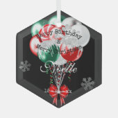 Glam Kerstmis Birthday Balloons en Snowflakes Glas Ornament (Voorkant)