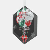 Glam Kerstmis Birthday Balloons en Snowflakes Glas Ornament (Voorkant links)