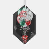 Glam Kerstmis Birthday Balloons en Snowflakes Glas Ornament (Voorkant Rechts)