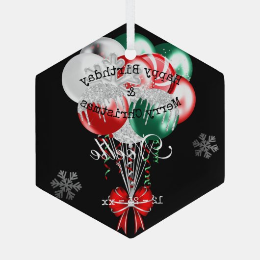 Glam Kerstmis Birthday Balloons en Snowflakes Glas Ornament (Achterkant)
