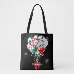 Glam Kerstmis Birthday Balloons en Snowflakes Tote Bag
