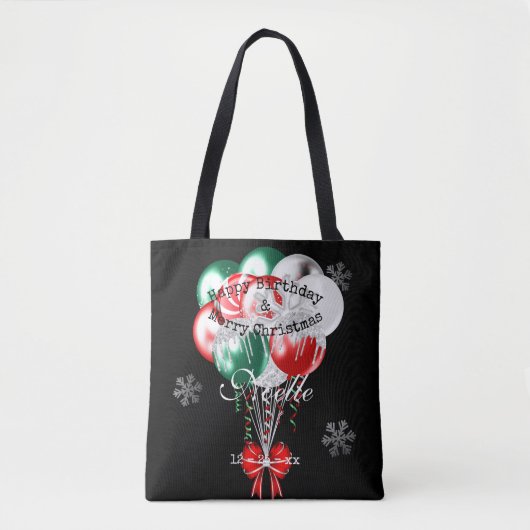 Glam Kerstmis Birthday Balloons en Snowflakes Tote Bag (Voorkant)