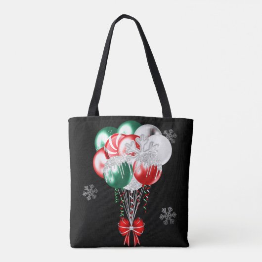 Glam Kerstmis Birthday Balloons en Snowflakes Tote Bag (Achterkant)