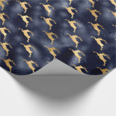 Glam Kerstmis Deer Pattern marine Blue Gold Foil Cadeaupapier (Hoek)