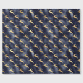 Glam Kerstmis Deer Pattern marine Blue Gold Foil Cadeaupapier (Vlak)