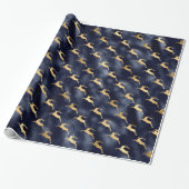 Glam Kerstmis Deer Pattern marine Blue Gold Foil Cadeaupapier (Uitgerold)