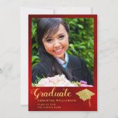 Glam Klasse van 2025 Rood en Goud Foto Afstuderen Aankondiging (Voorkant)