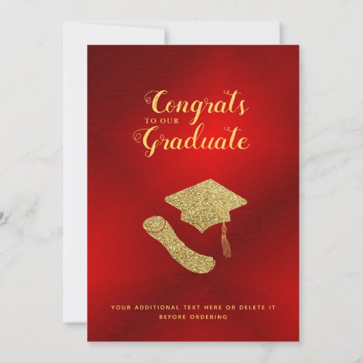 Glam Klasse van 2025 Rood en Goud Foto Afstuderen Aankondiging (Achterkant)