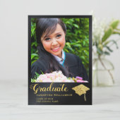 Glam Klasse van 2025 Zwart en Goud Foto Afstuderen Aankondiging (Staand voorkant)