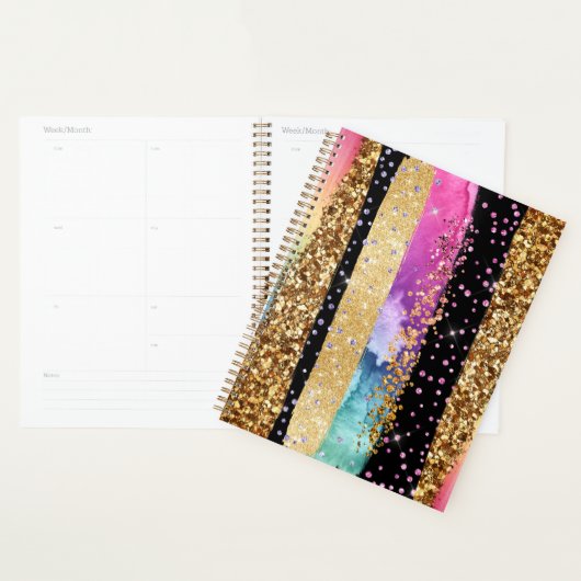 Glam kleurig glitterregenboogspargel planner (Display)