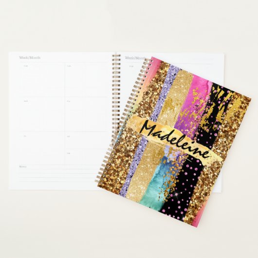 Glam kleurige glitterregenboogkleurige DIY-naam Planner (Display)