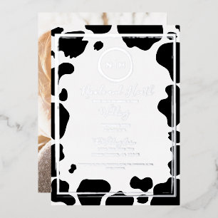 Glam koeienprint moderne rand trouwfoto goud folie uitnodiging