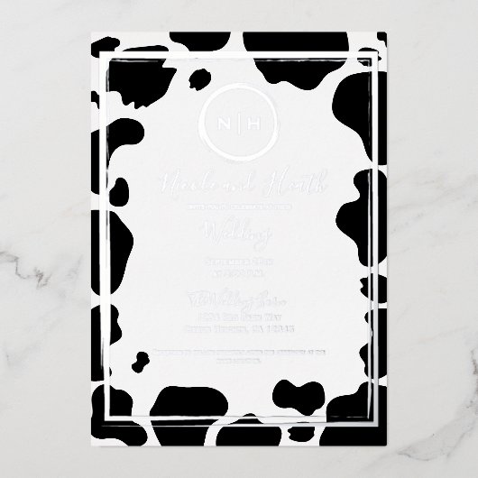 Glam koeienprint moderne rand trouwfoto goud folie uitnodiging (Voorkant)