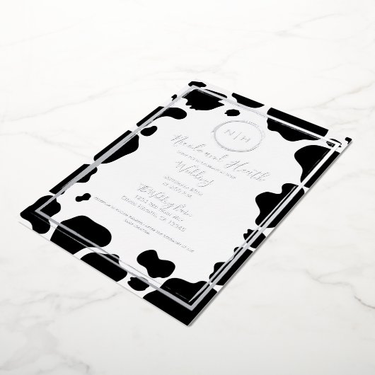 Glam koeienprint moderne rand trouwfoto goud folie uitnodiging (Gedraaid)
