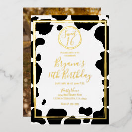 Glam Koeienprint Moderne Rand Trouwfoto Goud Folie Uitnodiging