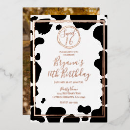 Glam Koeienprint Rand Trouwfoto Rose Goud Folie Uitnodiging
