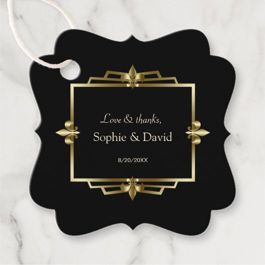Glam Koninklijk Goud Zwart Art Deco 20s Trouwen Bedankjes Labels (Voorkant)