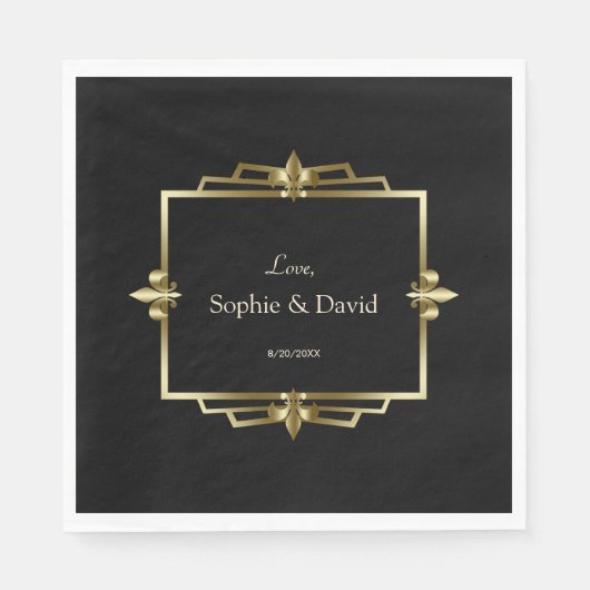 Glam Koninklijk Goud Zwart Art Deco 20s Trouwen Servet (Voorkant)