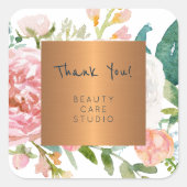 Glam koper metallic pastel pioenen dank u vierkante sticker (Voorkant)