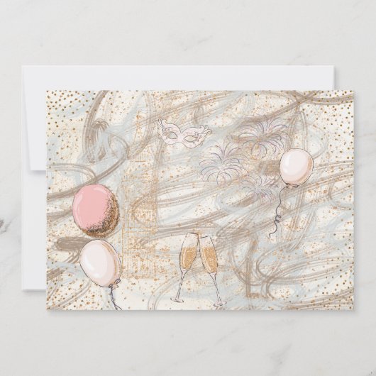 Glam Lady Confetti Sparkly Virtual New Year Party Kaart (Achterkant)
