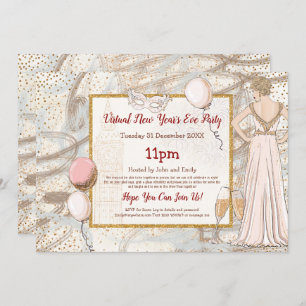 Glam Lady Confetti Sparkly Virtual New Year Party Kaart