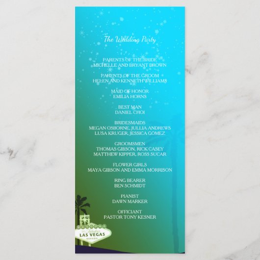 Glam Las Vegas huwelijksprogramma Programmakaart (Achterkant)
