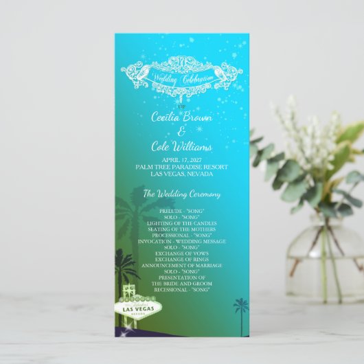 Glam Las Vegas huwelijksprogramma Programmakaart (Staand voorkant)