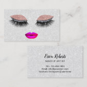 Glam Lashes Hot Pink Lips Makeup Artist Silver Visitekaartje (Voorkant / Achterkant)