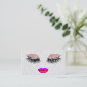 Glam Lashes Hot Pink Lips Makeup Artist Silver Visitekaartje (Staand voorkant)