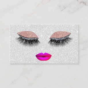 Glam Lashes Hot Pink Lips Makeup Artist Silver Visitekaartje