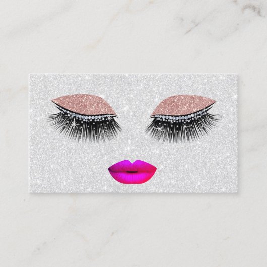 Glam Lashes Hot Pink Lips Makeup Artist Silver Visitekaartje (Voorkant)