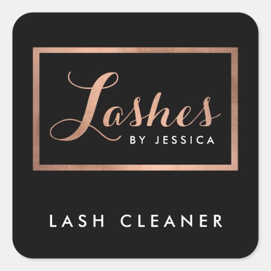 Glam Lashes Script Roos Gold/Black Lash Cleaner Vierkante Sticker (Voorkant)