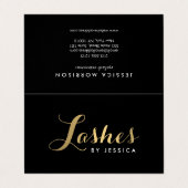 Glam Lashes Script Tekst Goud/Zwart Nazorg Visitekaartje (Buitenkant ongevouwen)