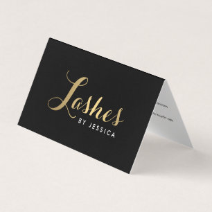 Glam Lashes Script Tekst Goud/Zwart Nazorg Visitekaartje