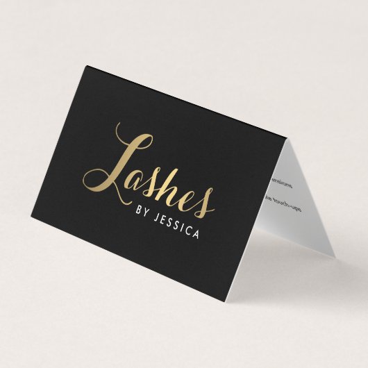 Glam Lashes Script Tekst Goud/Zwart Nazorg Visitekaartje (Voorkant)