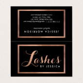 Glam Lashes Script Tekst Roos Goud/Zwart Nazorg Visitekaartje (Buitenkant ongevouwen)