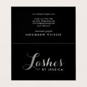 Glam Lashes Script Tekst Zilver/Zwart Nazorg Visitekaartje (Buitenkant ongevouwen)