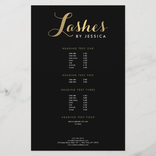 Glam Lashes Script Text Gold/Black Flyer (Voorkant)