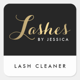 Glam Lashes Script Text Gold/Black Lash Cleaner Vierkante Sticker