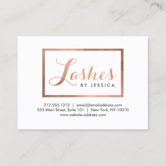 Glam Lashes Script Text Roos Gold Aftercare Kaart Visitekaartje (Achterkant)